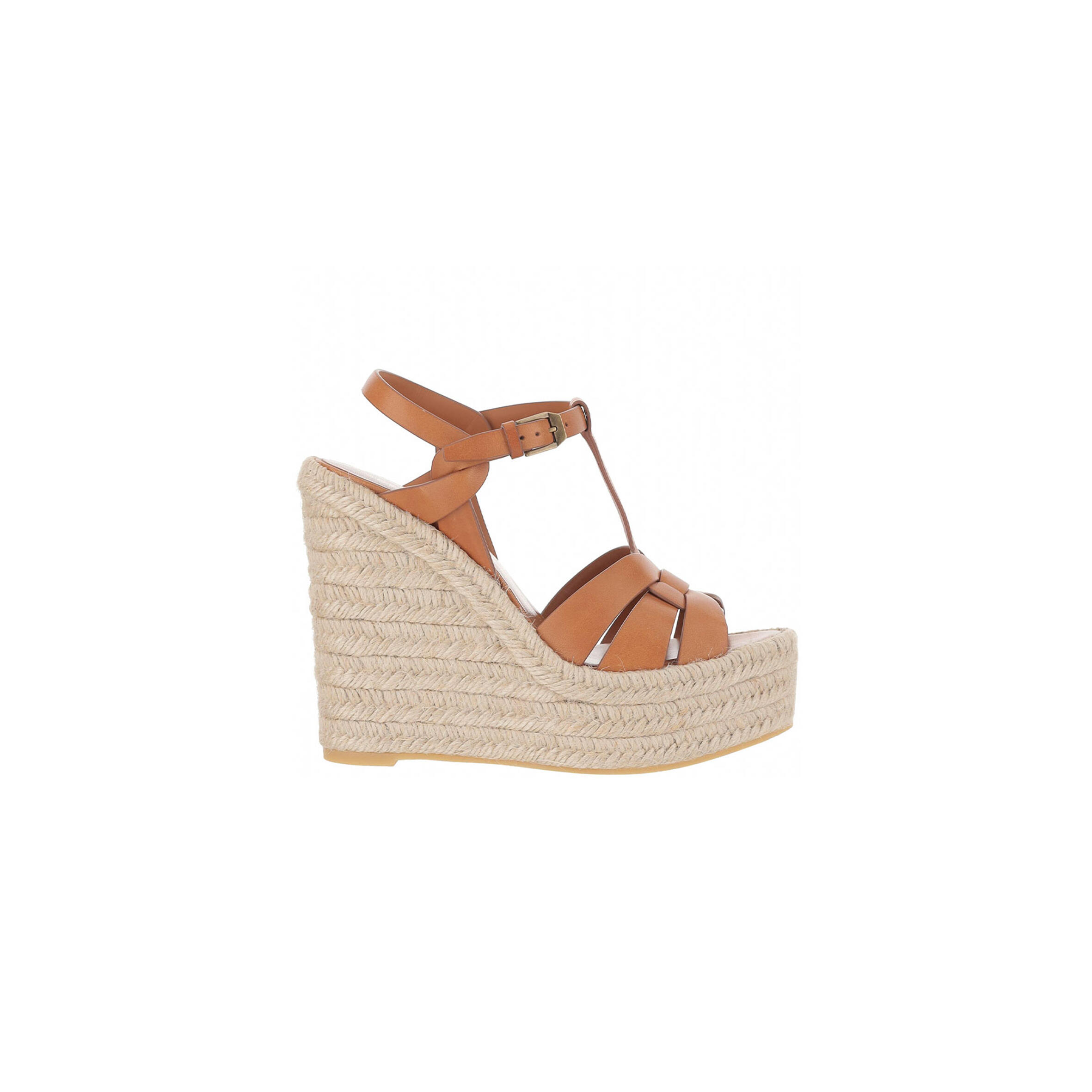 YSL TRIBUTE WOVEN LEATHER ESPADRILLE WEDGE SANDALS 
